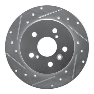 Toyota Avalon Brake Rotor (1) - Rear Left - R1 Concepts - Drilled & Slotted - Silver - `00-`04